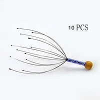 HKM-491219 Octopus Head Massager with Wooden Handle and Stainless Steel Claws for Scalp Relaxation and Blood Circulation