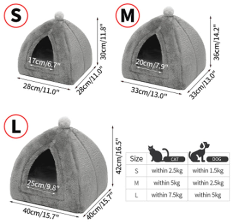 HKM-260627 Cozy Indoor Folding Cat House - Warm Wool Nest for Small to Medium Pets