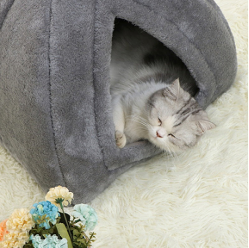 HKM-260627 Cozy Indoor Folding Cat House - Warm Wool Nest for Small to Medium Pets