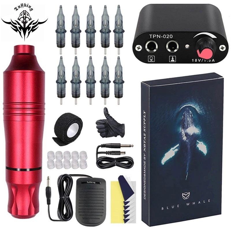 JMT-909002 Mini Tattoo Pen Set with Power Supply, Needles, and Accessories in Multiple Colors