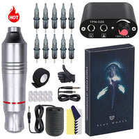 HKM-064659 Mini Tattoo Pen Set with Power Supply, Needles, and Accessories in Multiple Colors