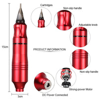 HKM-064659 Mini Tattoo Pen Set with Power Supply, Needles, and Accessories in Multiple Colors