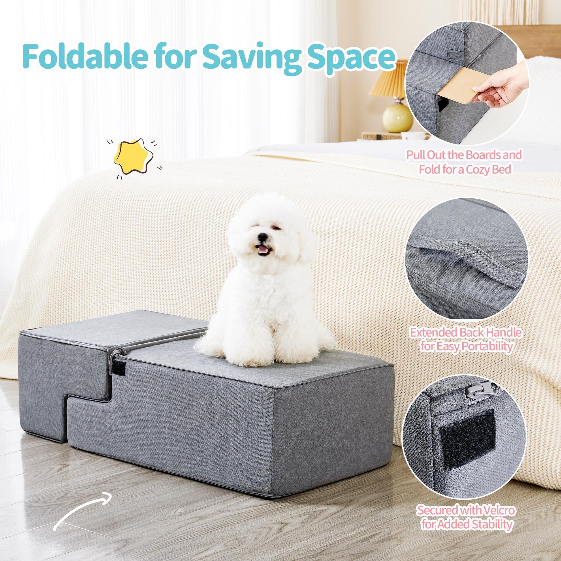 HKM-201171 Non-Slip Foam Pet Steps for Easy Access to Beds and Sofas - 3, 4, or 5-Step Options Available