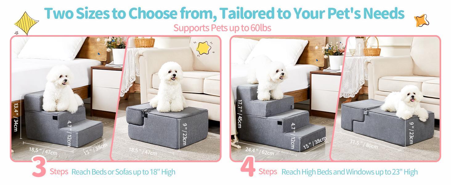 HKM-201171 Non-Slip Foam Pet Steps for Easy Access to Beds and Sofas - 3, 4, or 5-Step Options Available