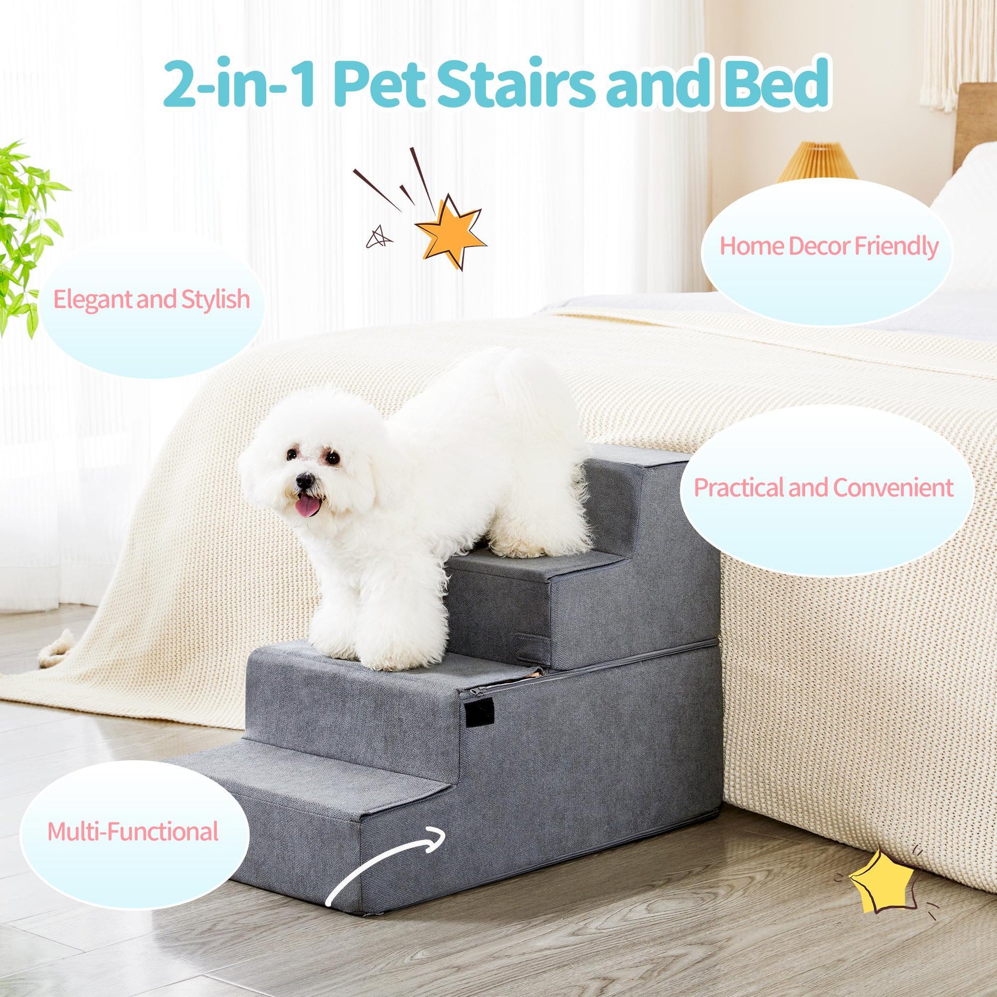 HKM-201171 Non-Slip Foam Pet Steps for Easy Access to Beds and Sofas - 3, 4, or 5-Step Options Available