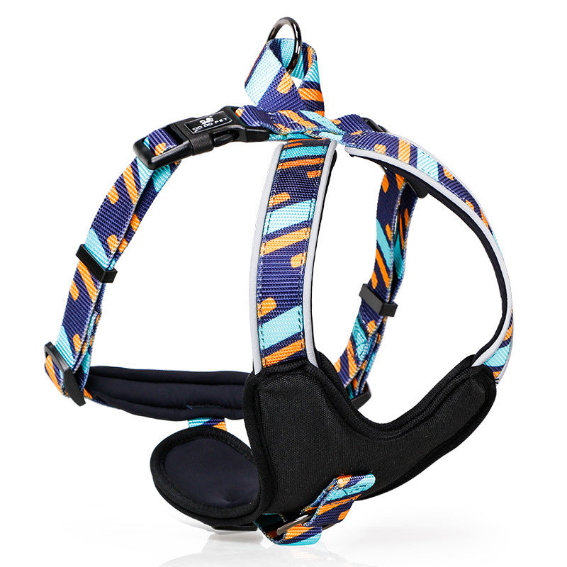HKM-174867 Adjustable Pet Chest Strap in Blue, Red, or Wave - Sizes S to L for Dogs 5-35kg