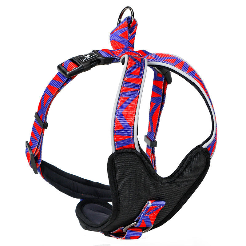 HKM-174867 Adjustable Pet Chest Strap in Blue, Red, or Wave - Sizes S to L for Dogs 5-35kg