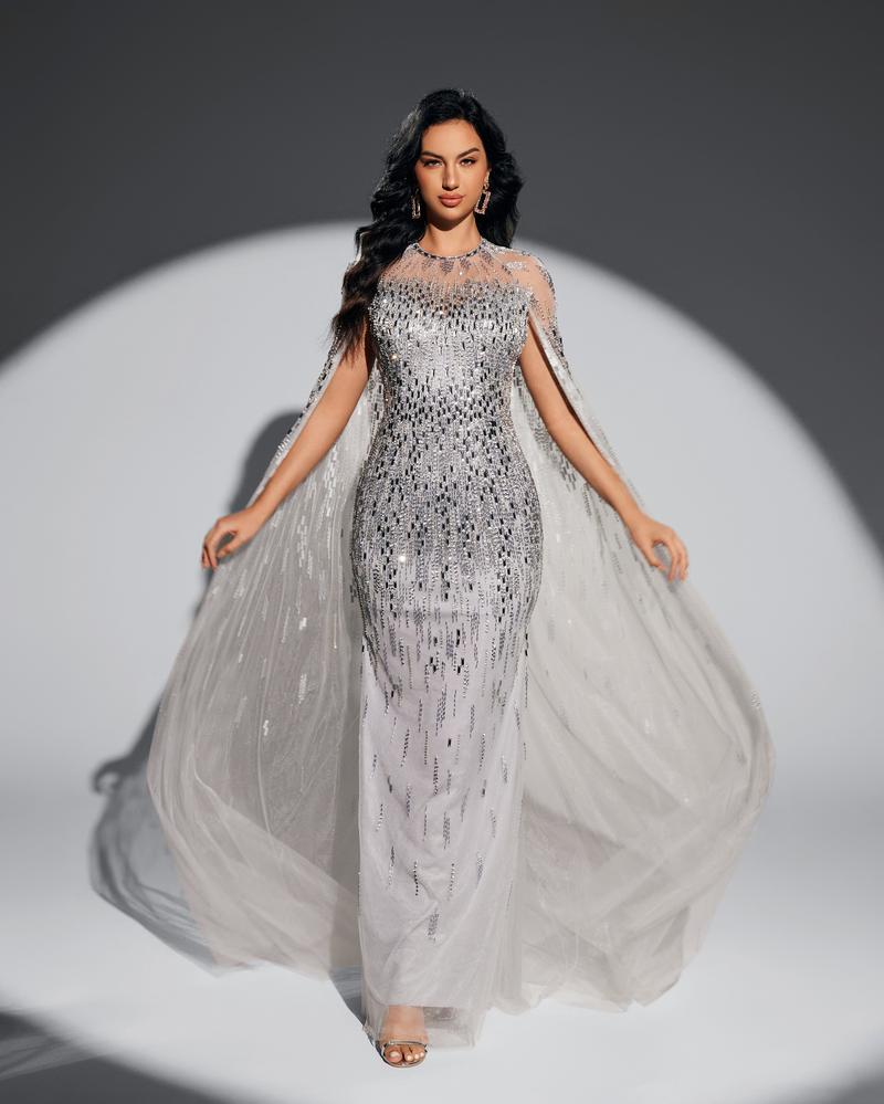 HKM-495315 Elegant Silver Evening Dress for Women - Model EZ25011