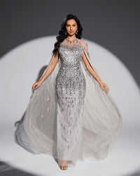HKM-495315 Elegant Silver Evening Dress for Women - Model EZ25011