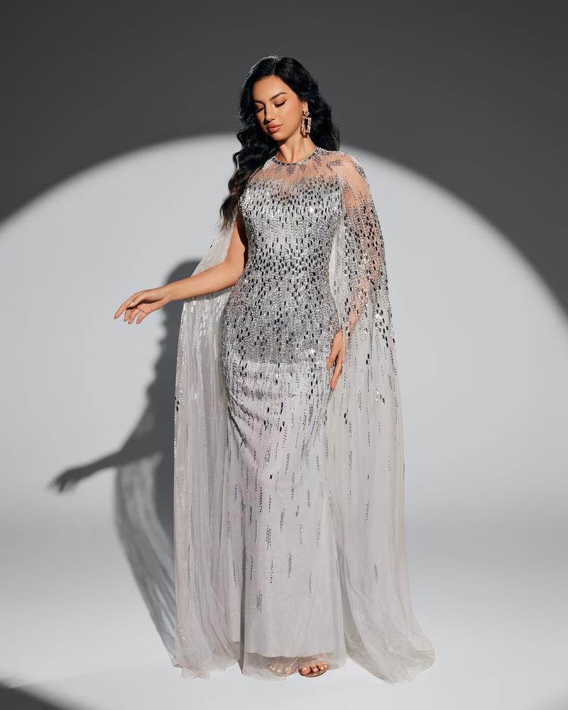 HKM-495315 Elegant Silver Evening Dress for Women - Model EZ25011