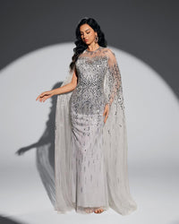 HKM-495315 Elegant Silver Evening Dress for Women - Model EZ25011