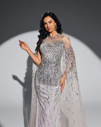 HKM-495315 Elegant Silver Evening Dress for Women - Model EZ25011