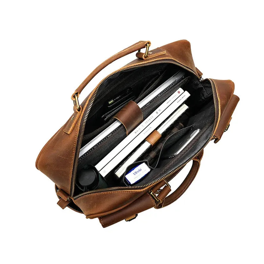 KTX-925267 Genuine Leather Men's Business Briefcase with Multi-Pockets and Large Capacity for Travel