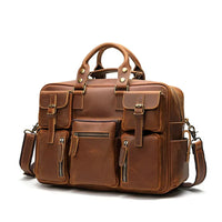 HKM-101971 Genuine Leather Men's Business Briefcase with Multi-Pockets and Large Capacity for Travel