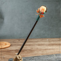HKM-624275 Wooden Daily Pan Head Shaking Hairpin - Black National Style Hair Accessory
