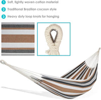HKM-630483 Double Brazilian Cotton Hammock - 450 Pound Weight Capacity for Outdoor Relaxation - Calming Desert Design
