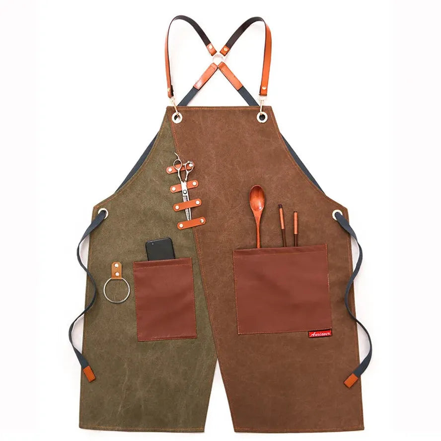 KTX-356819 Eco-Friendly Canvas Cowboy Apron with Custom Logo Options for Gardening, Barista, and Waitress Use
