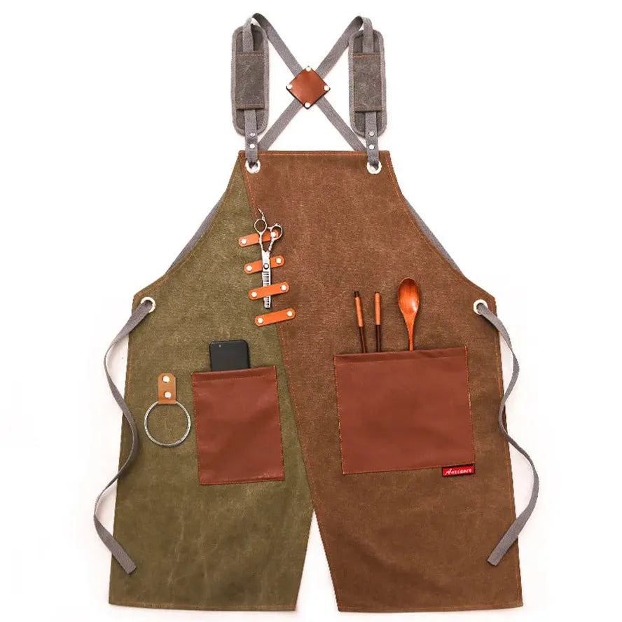 KTX-356819 Eco-Friendly Canvas Cowboy Apron with Custom Logo Options for Gardening, Barista, and Waitress Use