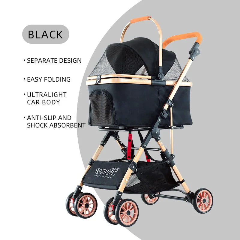 JMT-913098 Aluminium Pet Stroller for Cats and Small Dogs - Lightweight Travel Carrier and Portable Carriage