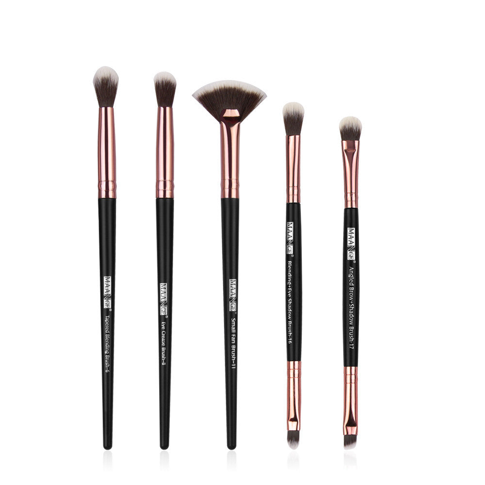 HKM-082515 5-Piece Makeup Brush Set - Nylon & Plastic, Compact Size 17.5 x 12.4 x 2 cm