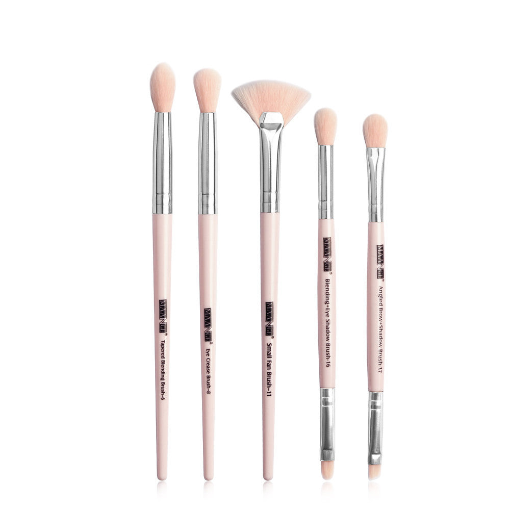 HKM-082515 5-Piece Makeup Brush Set - Nylon & Plastic, Compact Size 17.5 x 12.4 x 2 cm