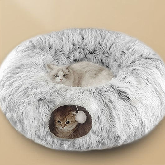 HKM-543699 Cozy Foldable Cat Bed Tunnel with Plush Fabric and Warm Cotton Filling for Ultimate Pet Comfort