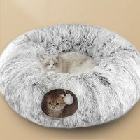 HKM-543699 Cozy Foldable Cat Bed Tunnel with Plush Fabric and Warm Cotton Filling for Ultimate Pet Comfort