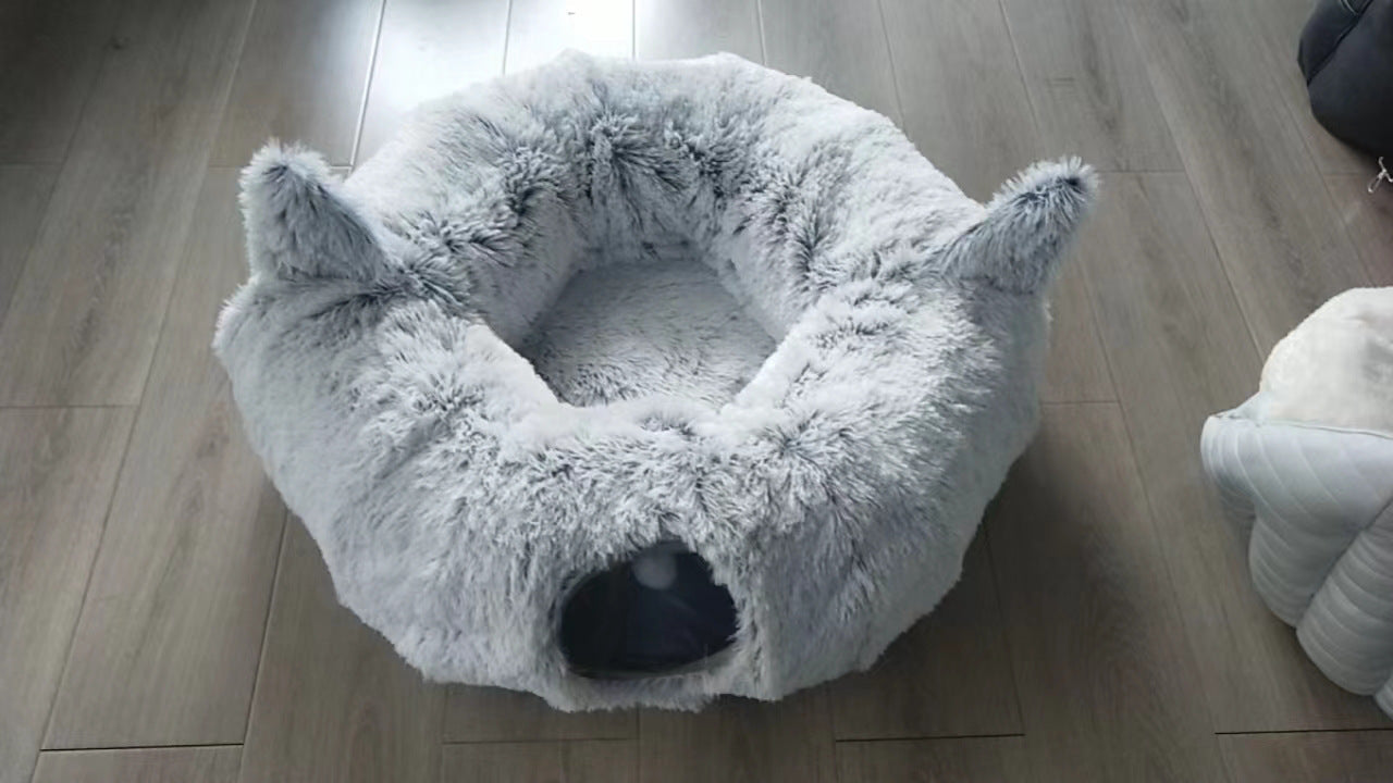 HKM-543699 Cozy Foldable Cat Bed Tunnel with Plush Fabric and Warm Cotton Filling for Ultimate Pet Comfort