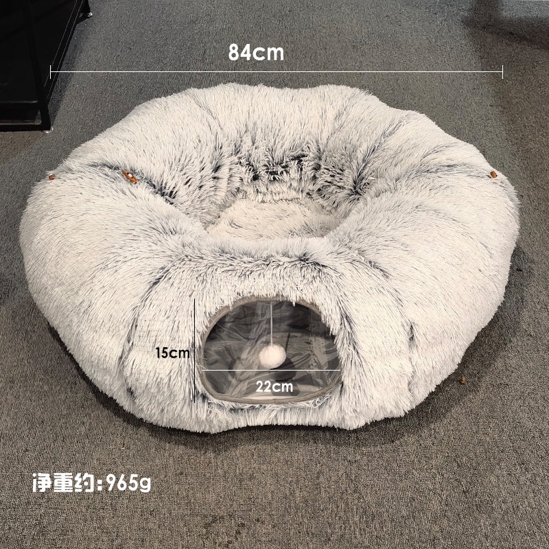 HKM-543699 Cozy Foldable Cat Bed Tunnel with Plush Fabric and Warm Cotton Filling for Ultimate Pet Comfort