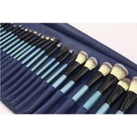 HKM-868947 32-Piece Blue Makeup Brush Set with Man-Made Fiber and Horse Hair, Wooden Handles