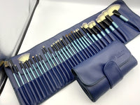 HKM-868947 32-Piece Blue Makeup Brush Set with Man-Made Fiber and Horse Hair, Wooden Handles