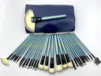 HKM-868947 32-Piece Blue Makeup Brush Set with Man-Made Fiber and Horse Hair, Wooden Handles