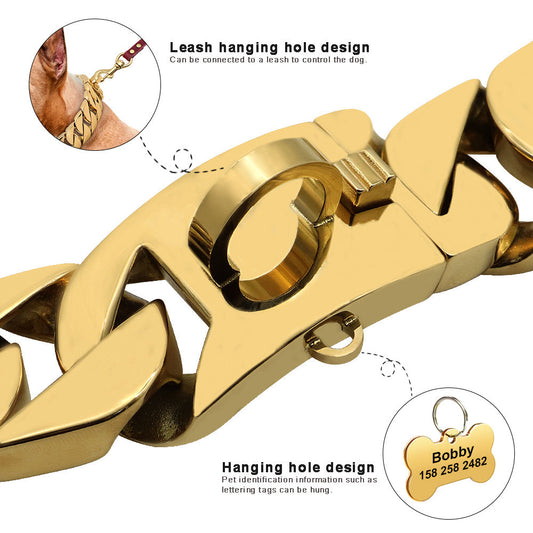 HKM-560851 Gold Stainless Steel Cast Dog Collar - Available in 40cm to 65cm Sizes
