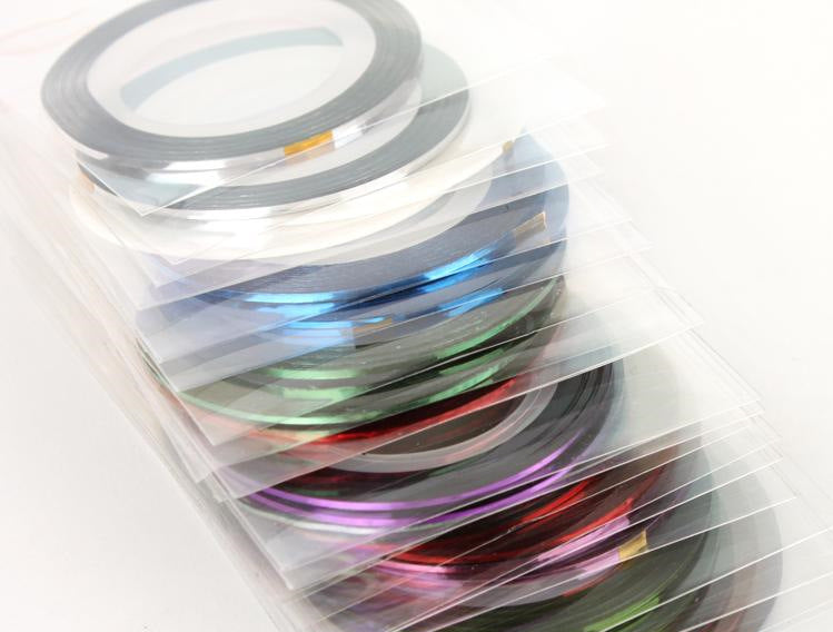 HKM-433171 Extra Fine Gold and Silver Nail Art Thread - 30 Colors Set with Adhesive Backing, 20 Meters Length