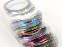 HKM-433171 Extra Fine Gold and Silver Nail Art Thread - 30 Colors Set with Adhesive Backing, 20 Meters Length
