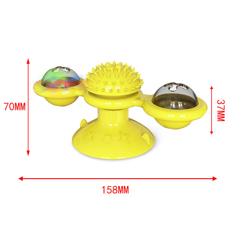 HKM-016787 Interactive Spin Windmill Cat Toy with Suction Cup Base for Luminous Balls and Furry Features