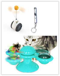 HKM-016787 Interactive Spin Windmill Cat Toy with Suction Cup Base for Luminous Balls and Furry Features
