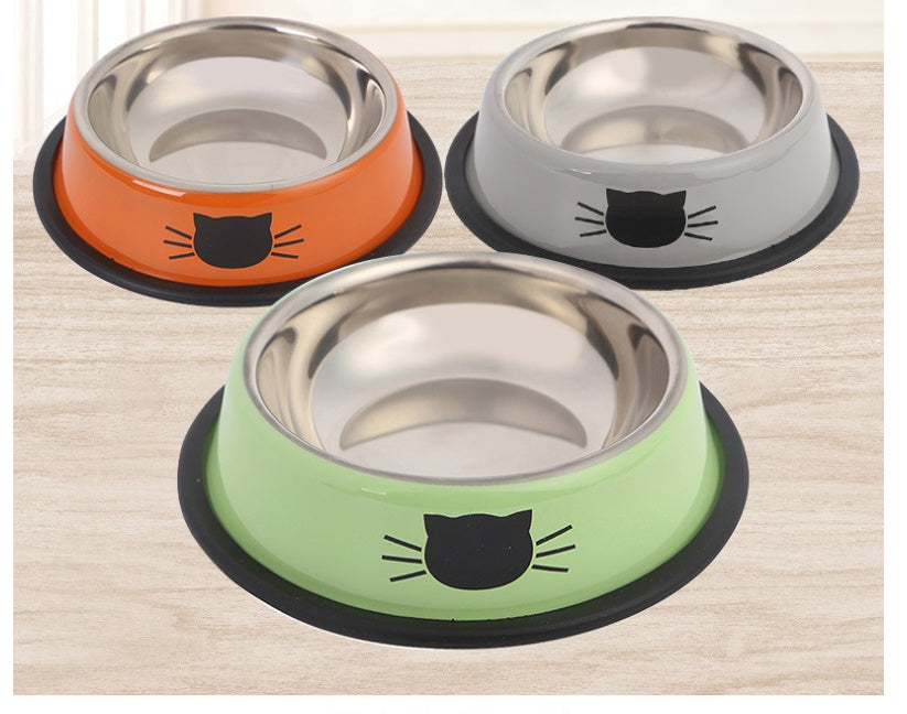 HKM-158035 Stainless Steel Non-Slip Pet Feeding Bowls - Multicolor Set for Cats and Dogs