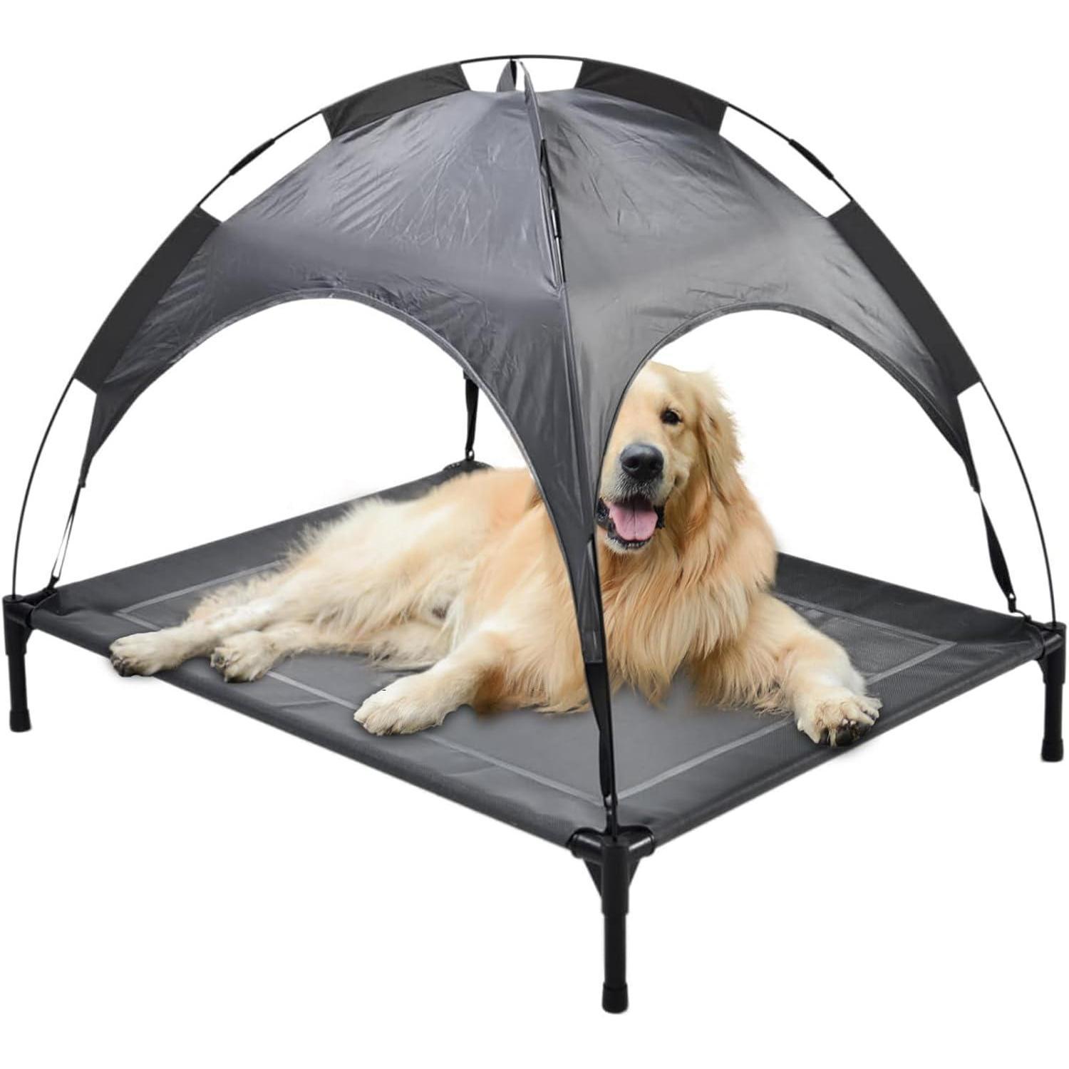 HKM-499219 Outdoor Portable Pet Bed with Canopy - Easy Assembly, Comfortable & Weather-Resistant, Ideal for Travel and Camping, Fits Pets up to 110 lbs