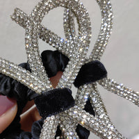 HKM-175571 Diamond-Studded Silver Bow Hair Tie for Women