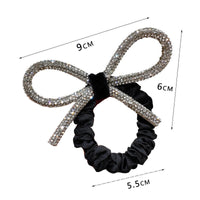 HKM-175571 Diamond-Studded Silver Bow Hair Tie for Women