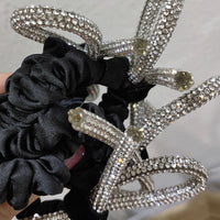 HKM-175571 Diamond-Studded Silver Bow Hair Tie for Women