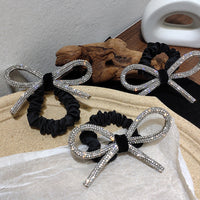 HKM-175571 Diamond-Studded Silver Bow Hair Tie for Women