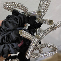 HKM-175571 Diamond-Studded Silver Bow Hair Tie for Women