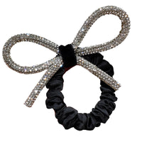 HKM-175571 Diamond-Studded Silver Bow Hair Tie for Women