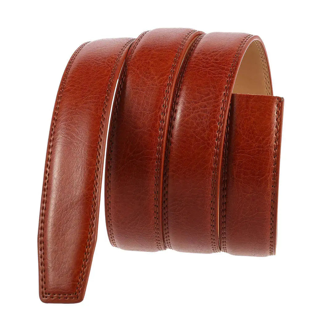 HKM-066195 Men's Automatic Buckle Belt in Cowhide Leather - Headless Design with Strip Detailing