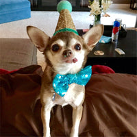 HKM-996883 Sequin Bow Tie for Dogs in Solid Colors - Blue, Rose Red, White, Red, Pink
