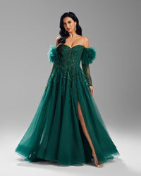 HKM-234323 Elegant Green Evening Gown for Women - Timeless Formal Dress Perfect for Special Occasions