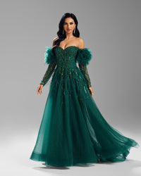 HKM-234323 Elegant Green Evening Gown for Women - Timeless Formal Dress Perfect for Special Occasions