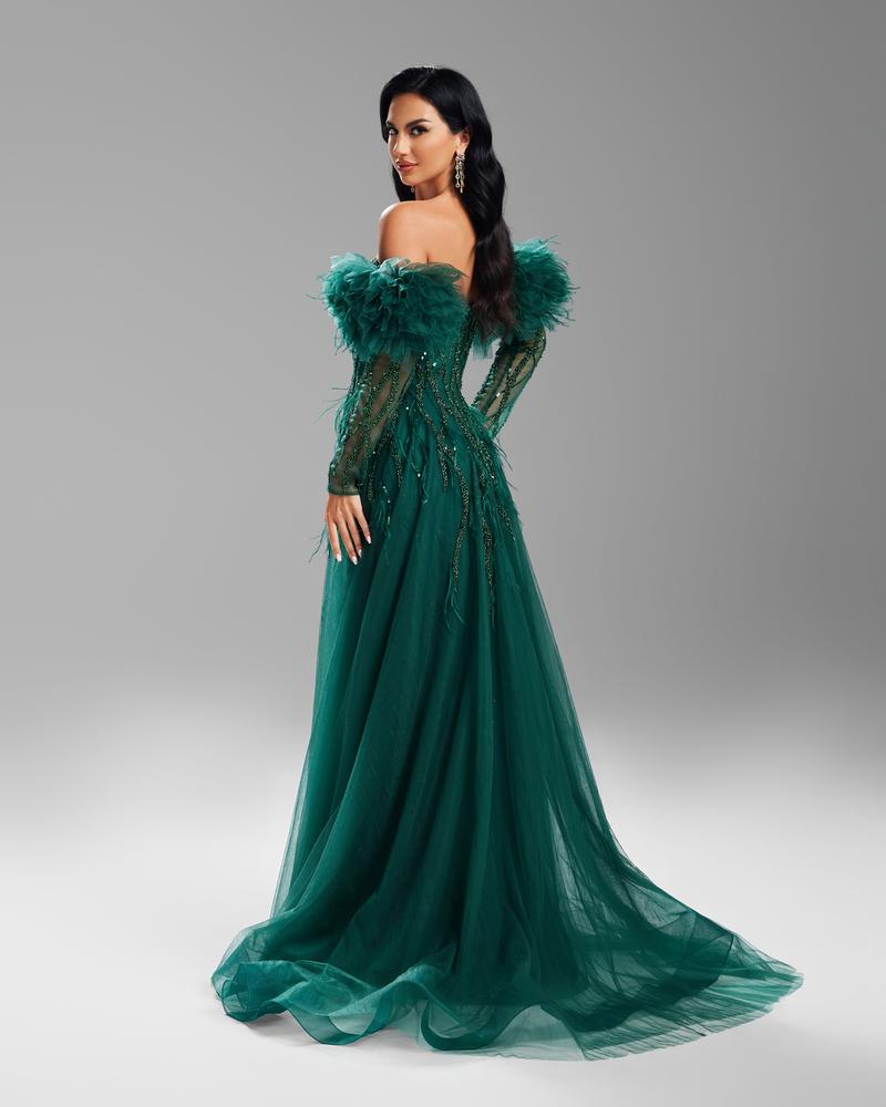 HKM-234323 Elegant Green Evening Gown for Women - Timeless Formal Dress Perfect for Special Occasions